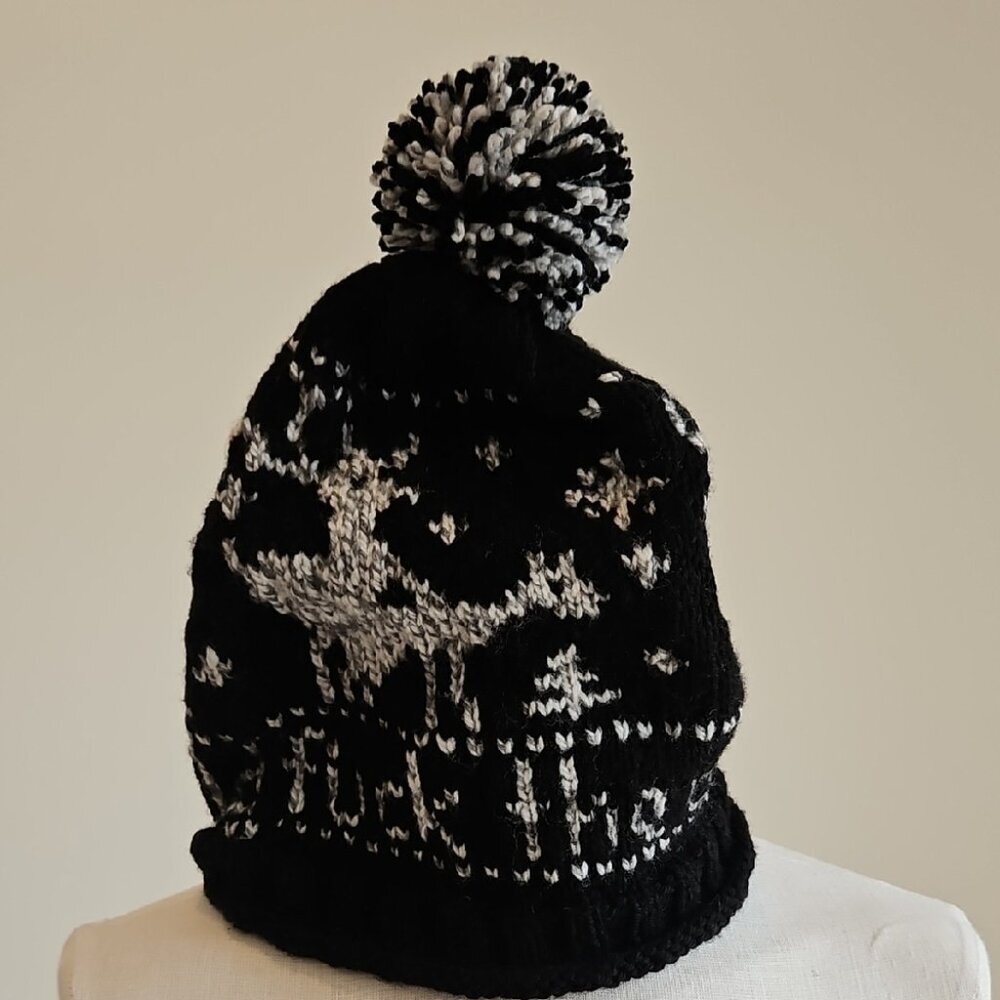 Hand knit F*ck the Cold Black and White Knit Beanie